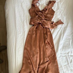 Samantha Ruffle Wrap Dress XS in Copper